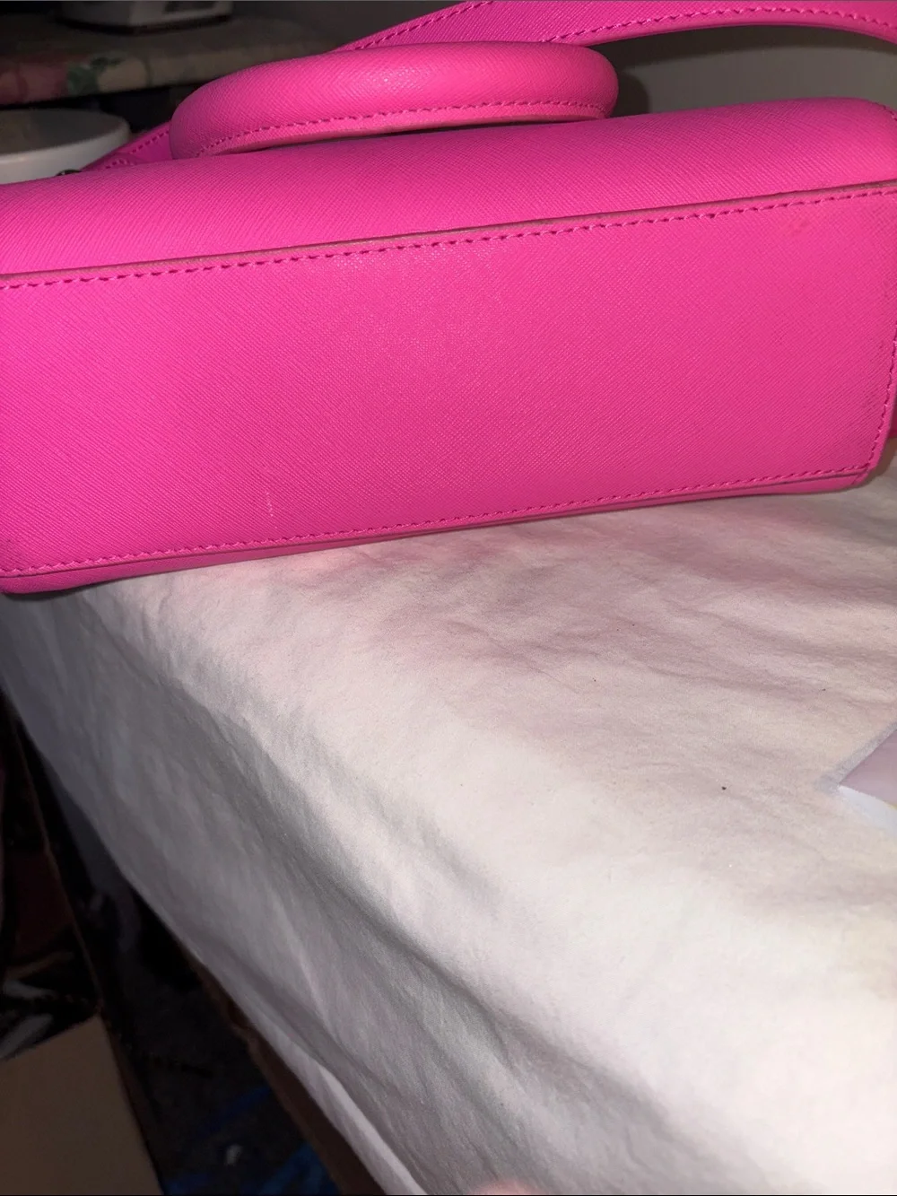 Vince Camuto Hot Pink Saffiano Satchel with Gold Hardware. Authenticity verified